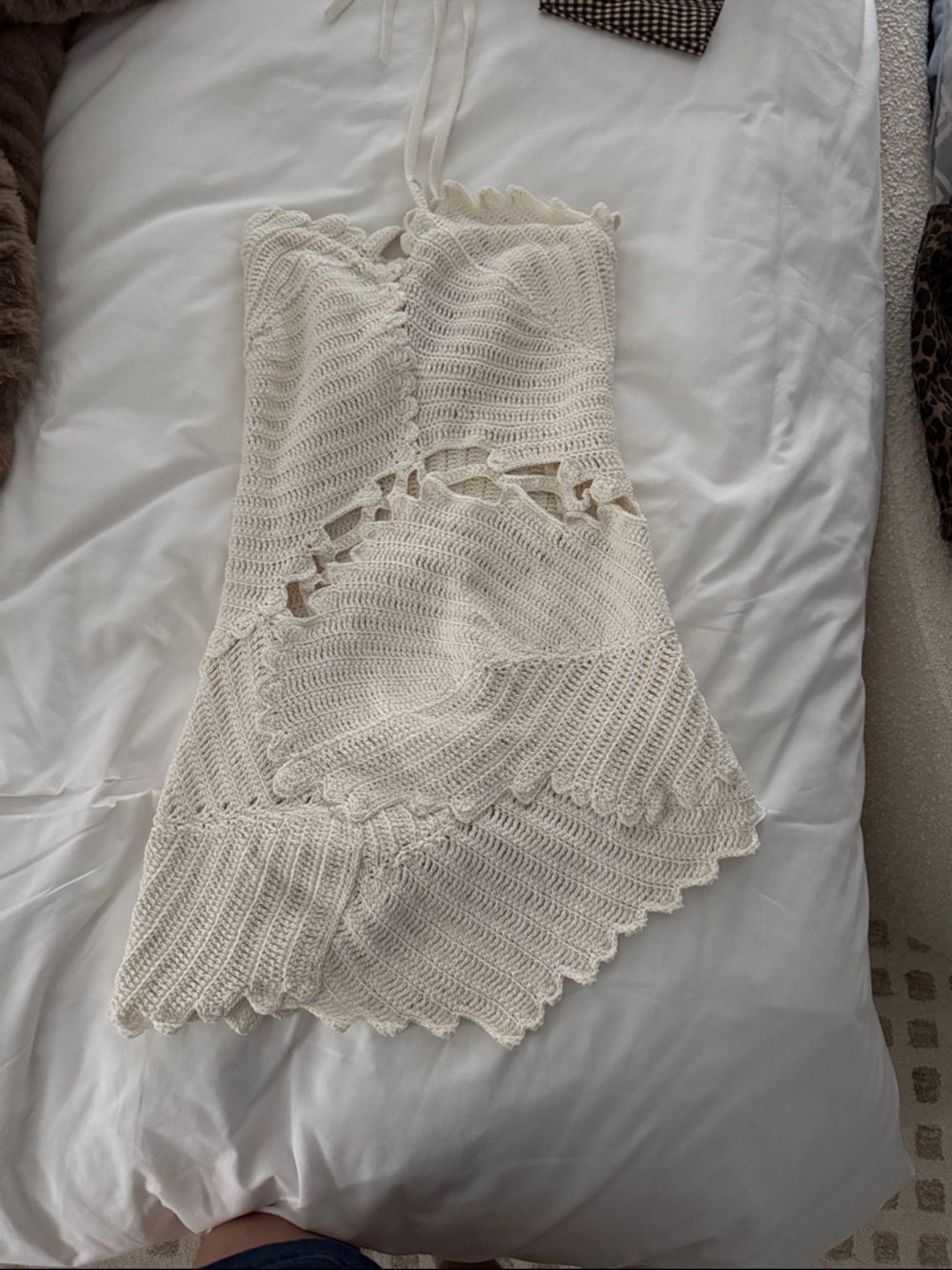 cult gaia White Crochet Halter Mini Dress - Picture 3 of 4